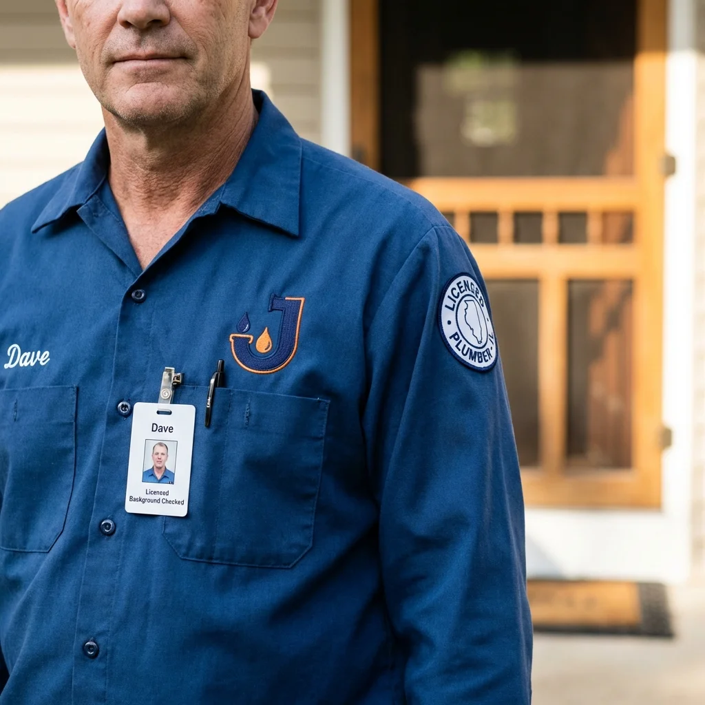 Licensed plumber showing ID badge in Goochland, VA