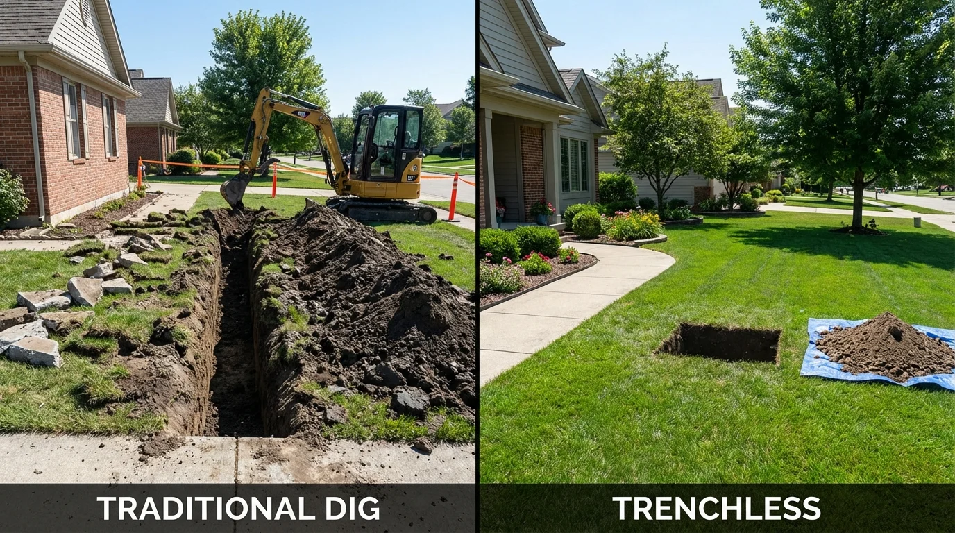 Trenchless sewer repair with minimal yard damage versus traditional excavation in Goochland, VA